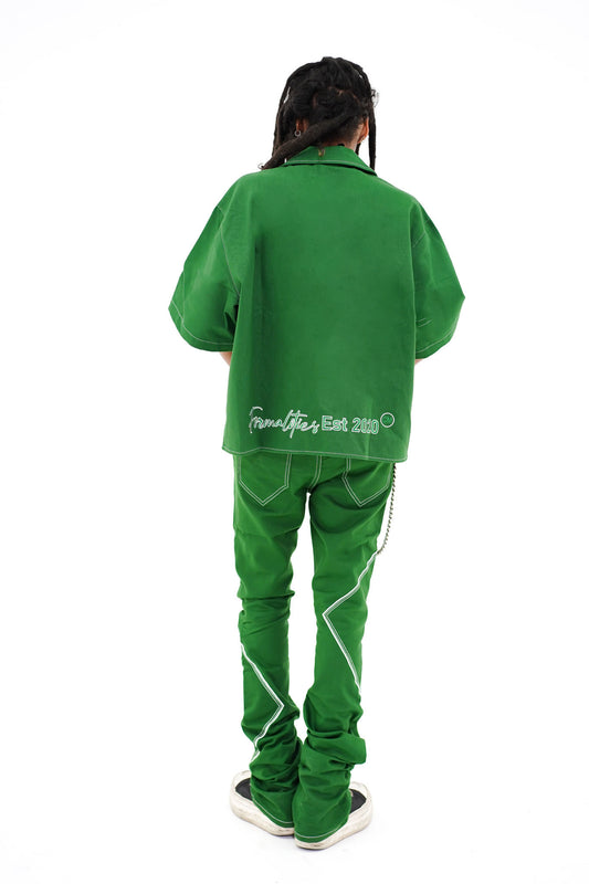 Green ‘Formalities’ Stacked Pants